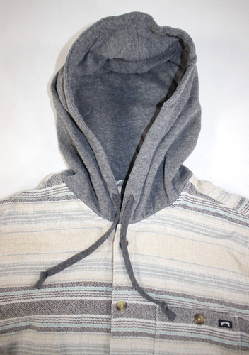 Billabong Boy's Baja Hooded Flannel Shirt Button Up Striped Youth Size L - Picture 5 of 10