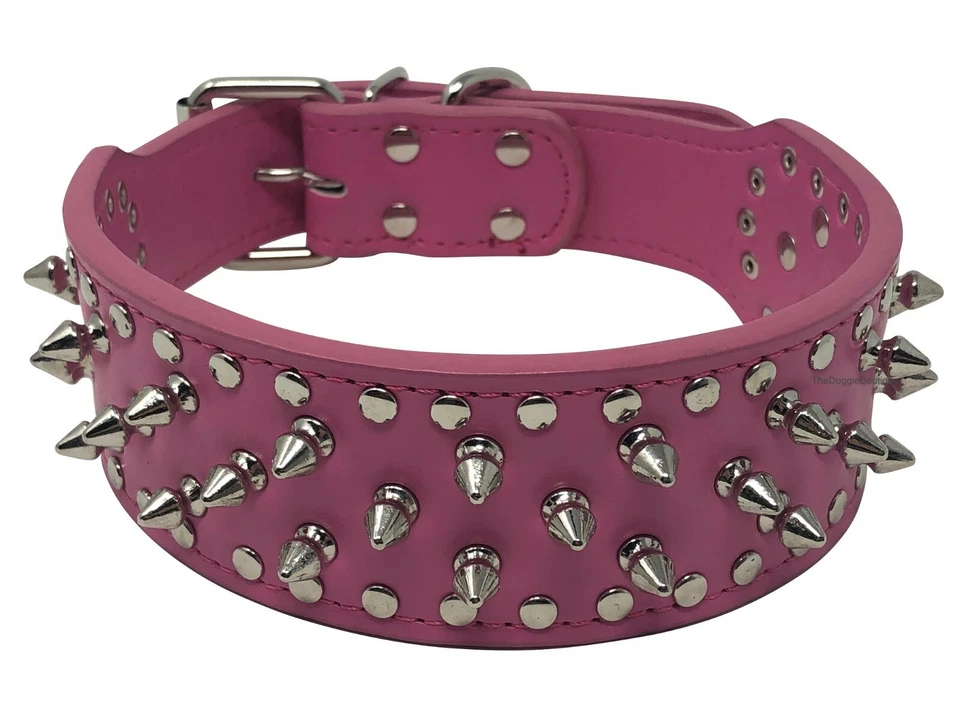 Dog Collar Studded Spikes Rivet Adjustable Faux Leather   2" wide  S M L XL - Image 3 of 4