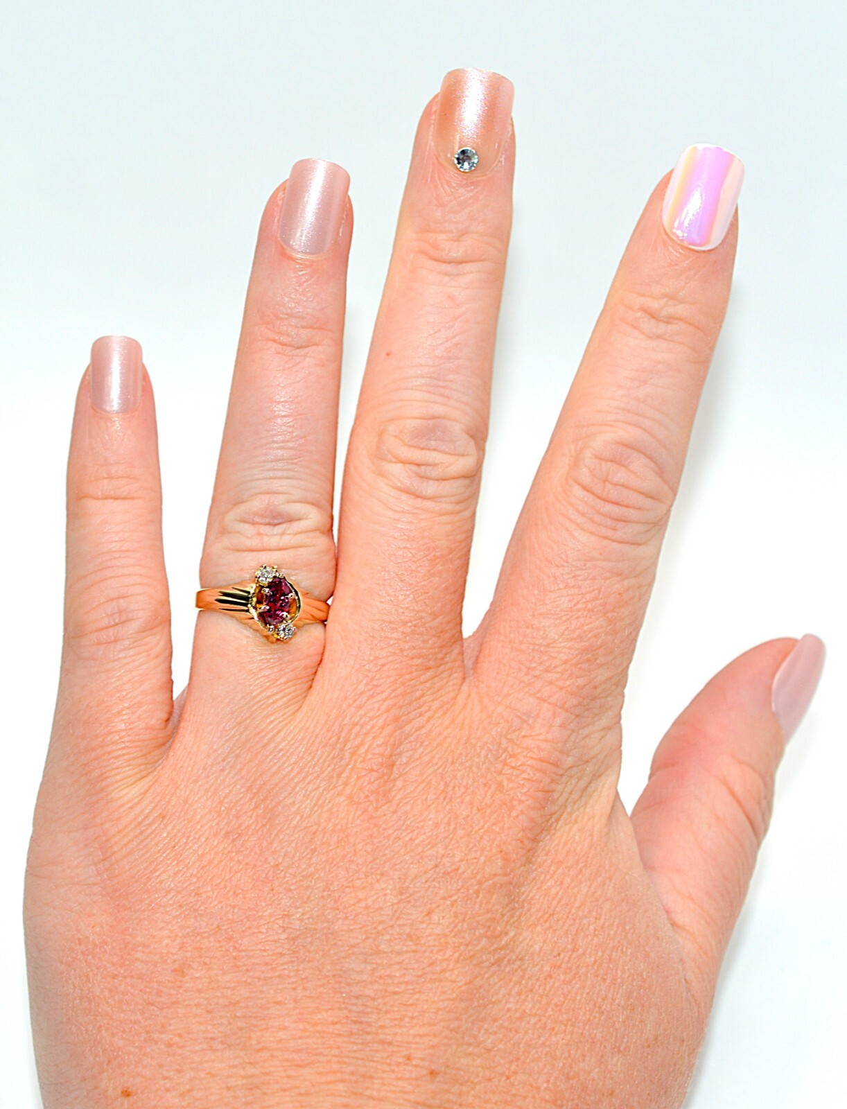 Natural Ruby & Diamond Ring 14K Solid Gold .48tcw… - image 2