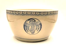 Vtg Chinese Blue Heron Crane Handmade White Earthenware Rice Mixing Serving Bowl