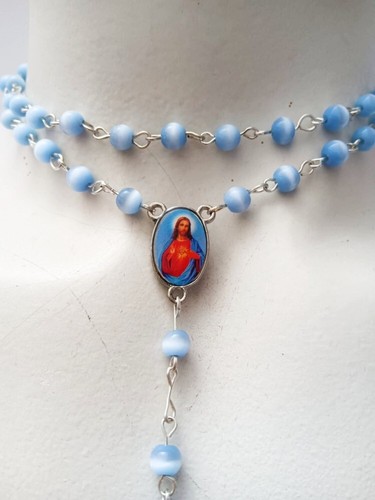 Rosario Sagrado Corazón de Jesús con cuentas celestes en cristal. - Bild 2 von 8