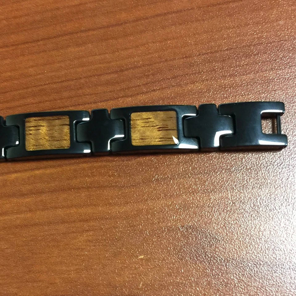 Stainless Steel Inlaid Koa Wood Bracelet 8" Iron Plated Black  - Image 2 of 3