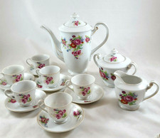 Yamaka Fine China Occupied Japan Tea Pot/6 Cups Saucers/Cream  Sugar-Pink Flora