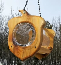 Hanging Acorn gallon glass jar squirrel feeder, square cedar wood, TBNUP #2AC