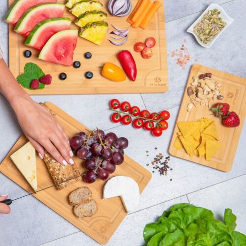 Bamboo Cutting Board Kitchen Cheese Chopping Boards Wooden Stand Wood STYLIQUE - Picture 3 of 12