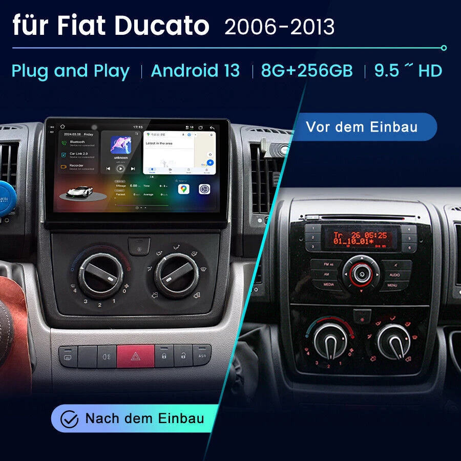 9.5'' Carplay Für Fiat Ducato 2007-2023 Android 14 Autoradio GPS Navi WIFI DAB+ - Bild 2 von 4