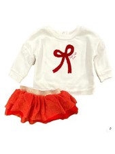 Infant Toddler Girls Christmas Bow Red Tutu Skirt Sweatshirt Outfit Set
