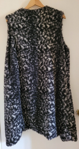 ODIVA Unisex Vest Jacket Faux Fur Animal Print Black White Sleeveless L/XL - Picture 2 of 7