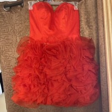 Red Prom Dress Women  s Size 10 Cinderella Devine W Faux Gems Rose Pattern Fluff