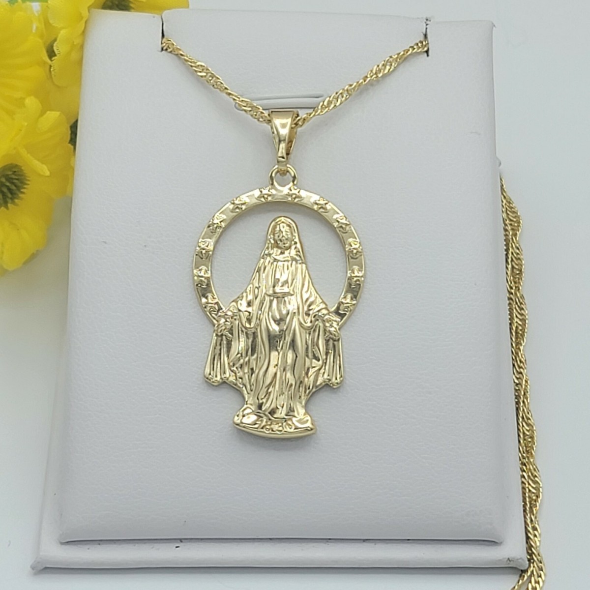 Miraculous Medal Necklace Tri-Color Gold Plated - Our Lady Of Grace (La ...