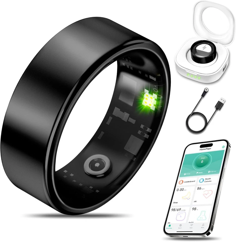 Smart Ring Fitness Tracker Heart Rate SPO2/BP Sleep Monitoring IP68 Waterproof - Image 3 of 4