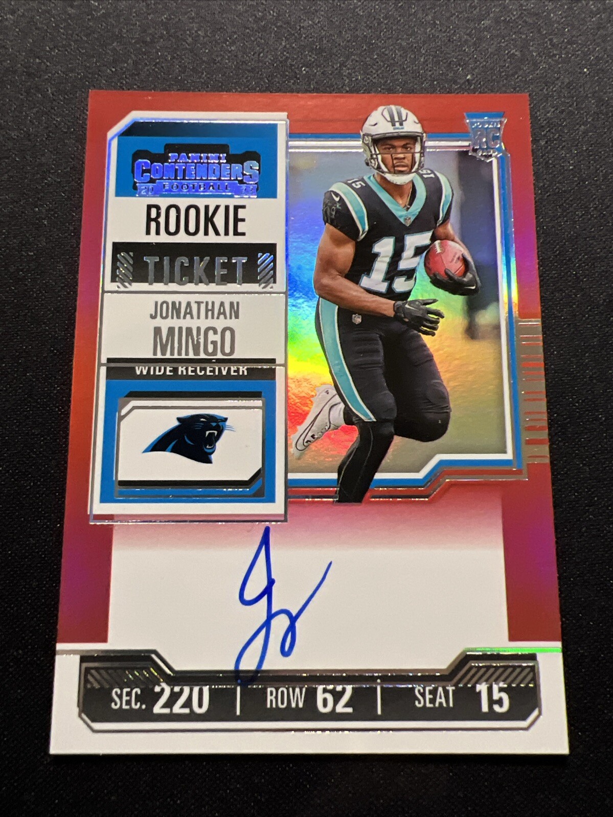 2023 Contenders Jonathan Mingo FOTL RED ZONE Rookie Ticket Auto Panthers