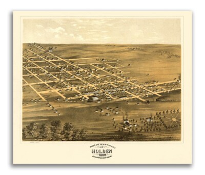 1869 Holden Missouri Vintage Old Panoramic City Map - 16x20