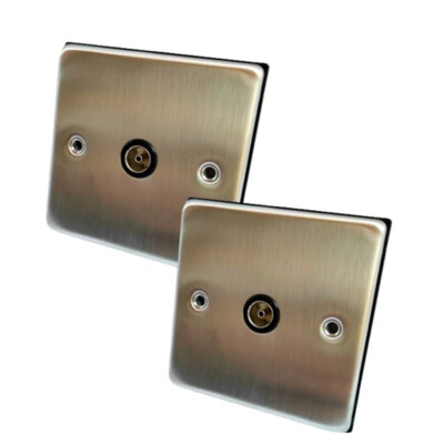 2 x TV Antennensteckdose Wandplatte Buchse Einsatz TV Kabel Koax Punkte Single Gang
