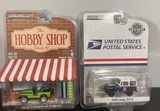 2 Car Greenlight 1:64 Lot 1974 USPS JEEP DJ-5 1971 Hobby CJ-5 Renegade Wrangler