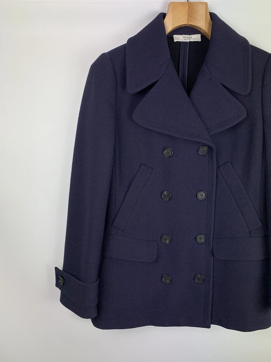 Prada milano women s double breasted wool pea coat size 42 purple