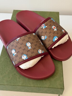 GUCCI Doraemon GG Monogram Supreme Slides Sandals red sz 11G 11.5 US