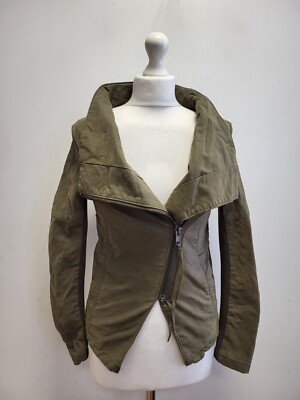 C648 DAMENJACKE H&M GRÜN REISSVERSCHLUSS KRAGEN UK 6 XS EU 34
