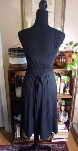Ann Taylor Loft Black Sundress Women's XS Crochet Lace Neck, Belt Tie - Picture 3 of 10