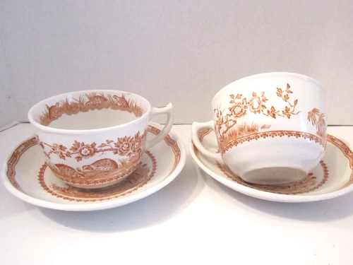 Set of 2 Vtg Furnivals Brown Quail Pattern Demi Tasse Cup Saucer Made in England