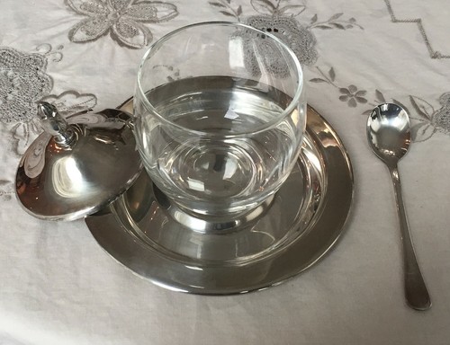 Oneida versilberte Marmelade/Gelee, Zuckerdose mit Deckelglaseinsatz und Löffel - Bild 3 von 4