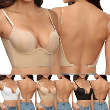Women Low Back Bra Wire Lifting U Shaped Plunge Backless Bra With Clear Straps