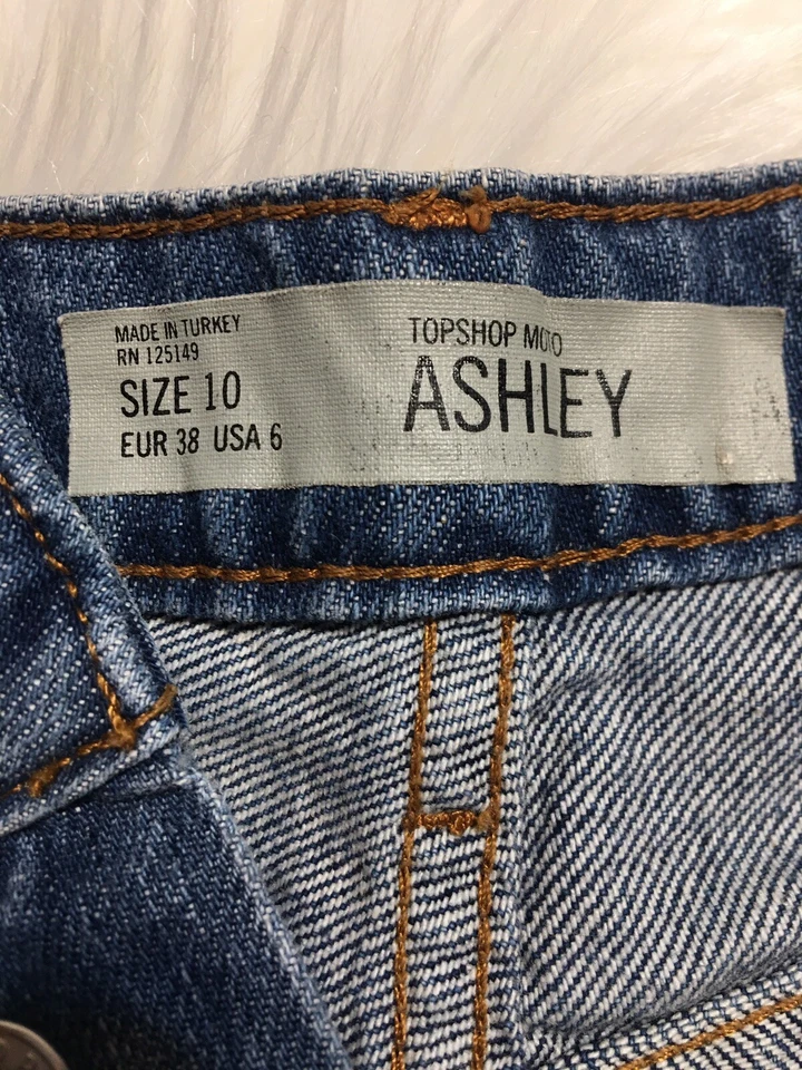 Pantalón corto Topshop Moto Ashley Mom para mujer talla 6 azul lavado claro denim tiro alto Foto 4 de 4