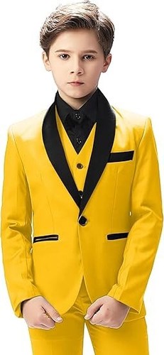 Boy's Suits Shawl Lapek Formal Wear Set Evening Party Wedding Groom Three Pieces - Picture 4 of 27