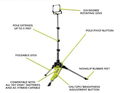 New Ryobi P782 ONE+ 18V Cordless Hybrid LED Tripod Stand Light (Tool Only) - Picture 3 of 7
