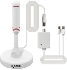 White Amplified TV Aerial with External Signal Booster 250+ Miles Range Magnetic