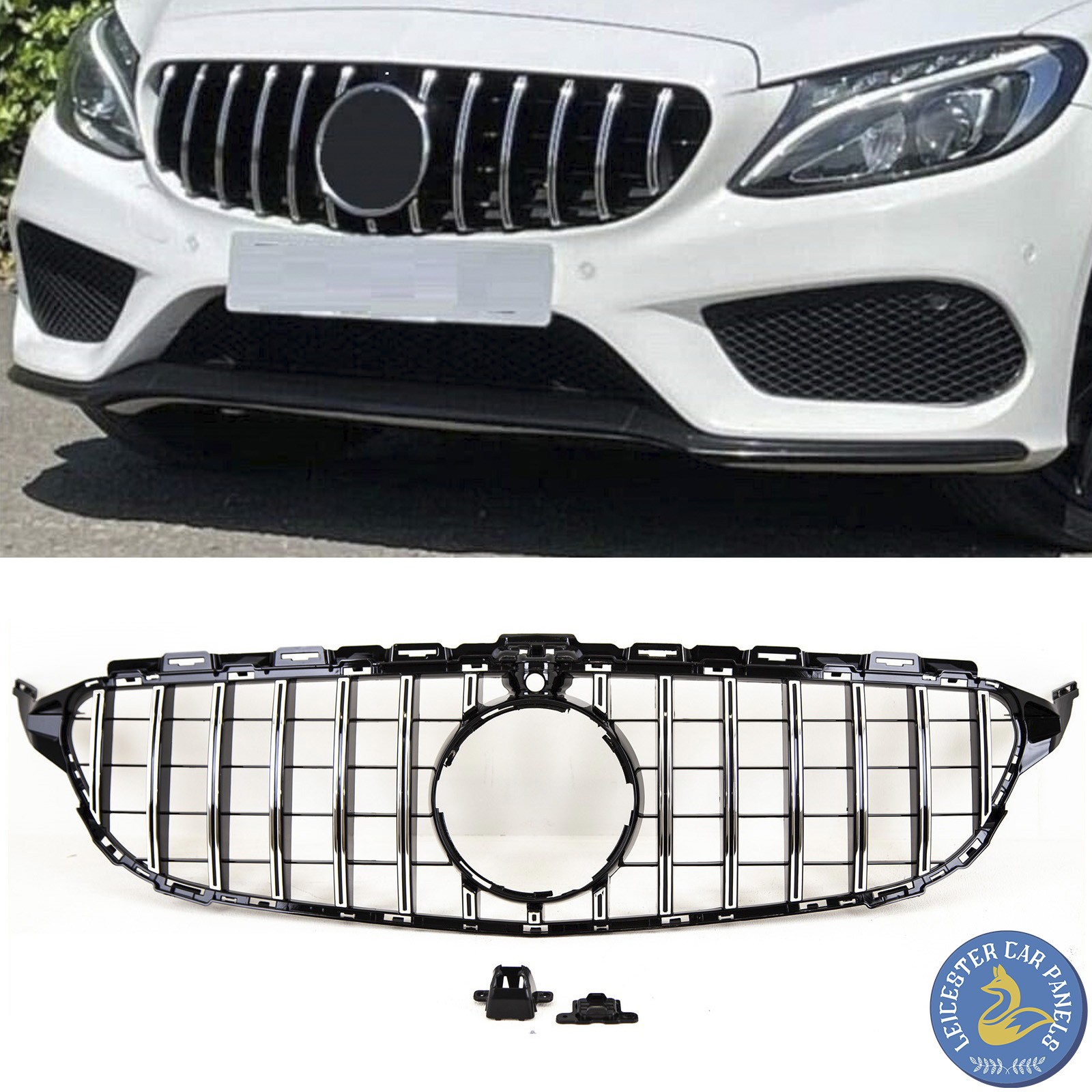 Fits Mercedes C Class W205 2014-2018 Front Bumper Grille & Chrome Sport Sport Black - Image 3