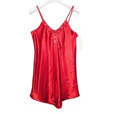 Body Drama Vintage 90's Red Satin Mini Slip Dress Polka Dot Collar Button Detail