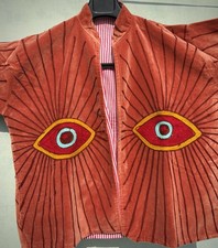 Handmade Orange Velvet Jacket Evil Eye Embroidery Jacket For Love Gift