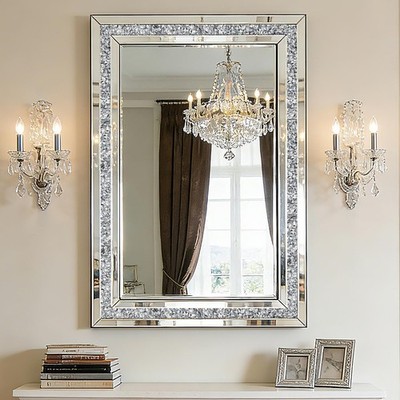 Decorative Wall Mirror, 32x24 Crushed Diamond Mirrors with Crystal for Wall D...