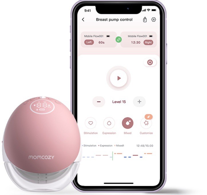 Momcozy M9 Hands-Free Breast Pump 2-Pack with Mobile App Control in Gray New-image