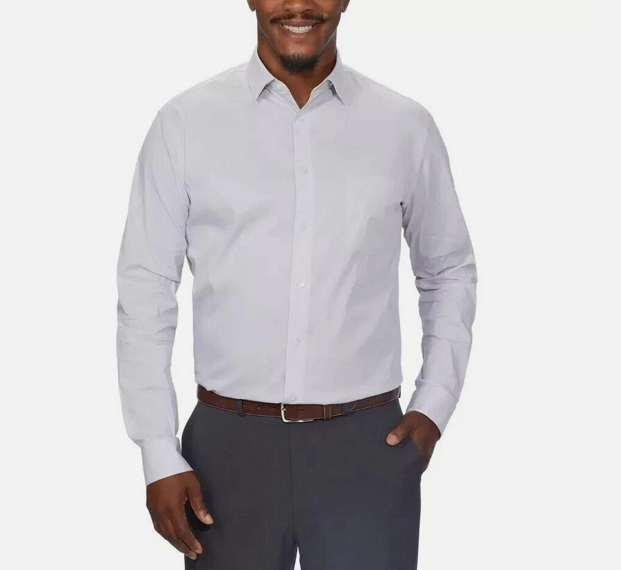 Calvin Klein Men’s Tech Active Regular Fit Dress Shirt, Gray, XL(17-17.5, 32/33)