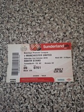 MATCH TICKET PREMIER LEAGUE SUNDERLAND V MAN UTD 2nd oct 2010