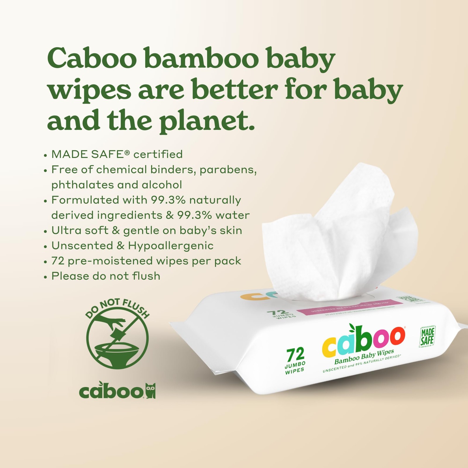 Caboo Baby Wipes, Made with Bamboo Viscose, Certified Made Safe Ingredients, — image 8