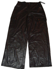 NWT Women XL Haute Monde Faux Leather Black Cargo Pants, wide legs