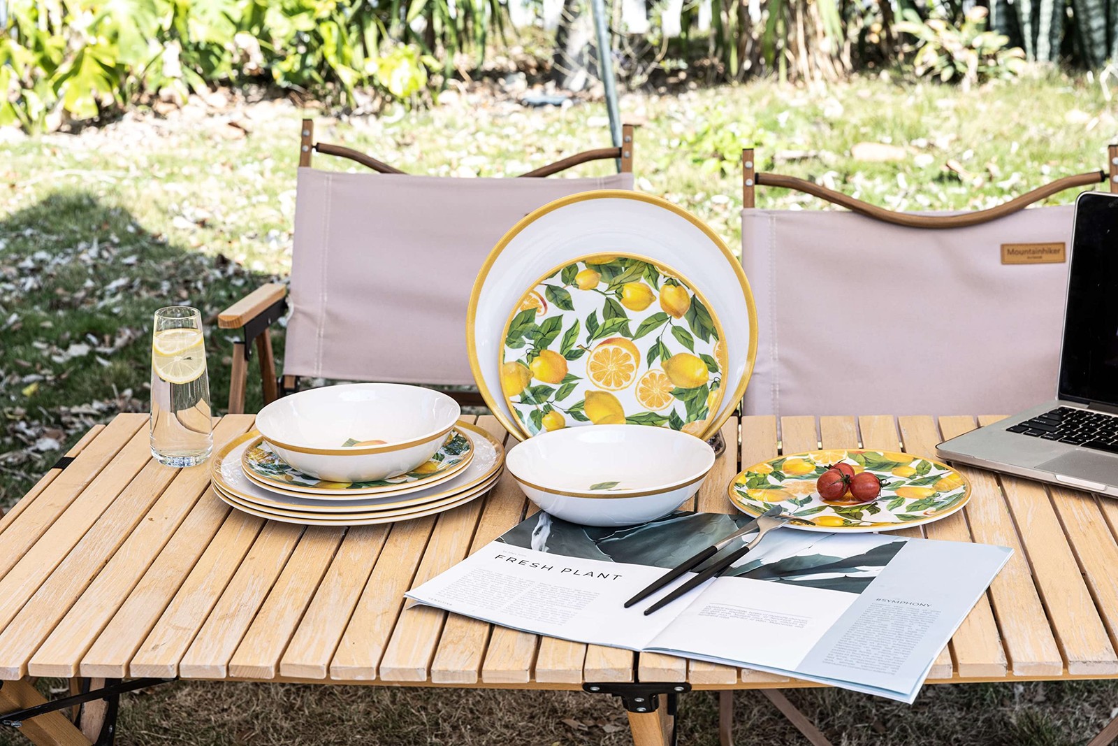 Melamine Dinnerware Sets- 12pcs Melamine Plates and Bowls Set for 4,Indoor an...