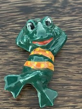 Vintage 1970s Ceramic Macrame Beads Craft or Jewelry - Bikini Lazy Frog Lot of 3