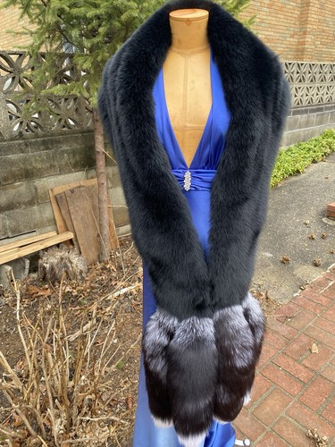 Monroe Style Real Full Pelt Black Fox Stole Wrap New item Evening Made in USA - Picture 9 of 14