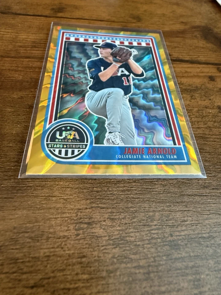Jamie Arnold 2025 Panini USA Baseball Stars & Stripes Gold Lightning 5/10! - Image 3 of 4