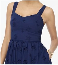 J. Crew Women’s Eyelet Navy Smocked Midi Dress Size 0 NWT