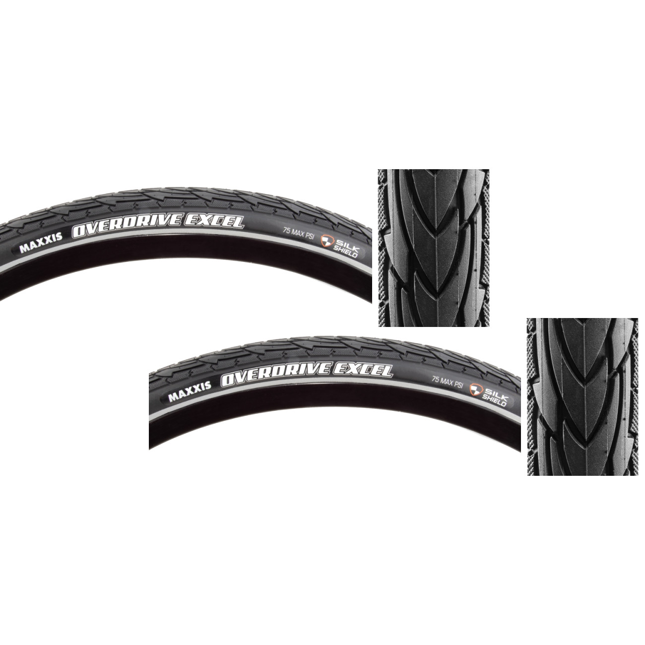 Pack of 2 Maxxis Overdrive Excel Tire Black Silk Shield Reflective 700x47