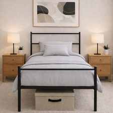 Single Metal Bed Frame Heavy Duty Steel Easy Build 3ft Black White Silver
