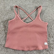 Vuori Sports Bra Womens Medium Pink Strappy Back Ribbed Knit VW189 Yoga Athletic