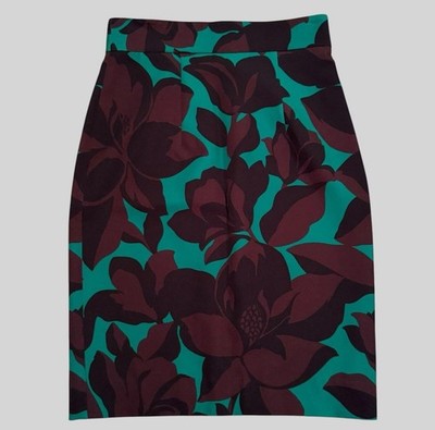 Milly Skirt Womens 4 Floral Print Green High Waist Pencil Back Zip Liner