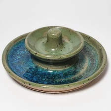 Studio Art Pottery Handmade Blue Crystal Crackle Glaze Ceramic Ring Jewelry Dish