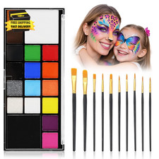 Face Body Paint Kit for Kids Adults- Non-Toxic, Skin Safe, Washable 18 Colors Fa